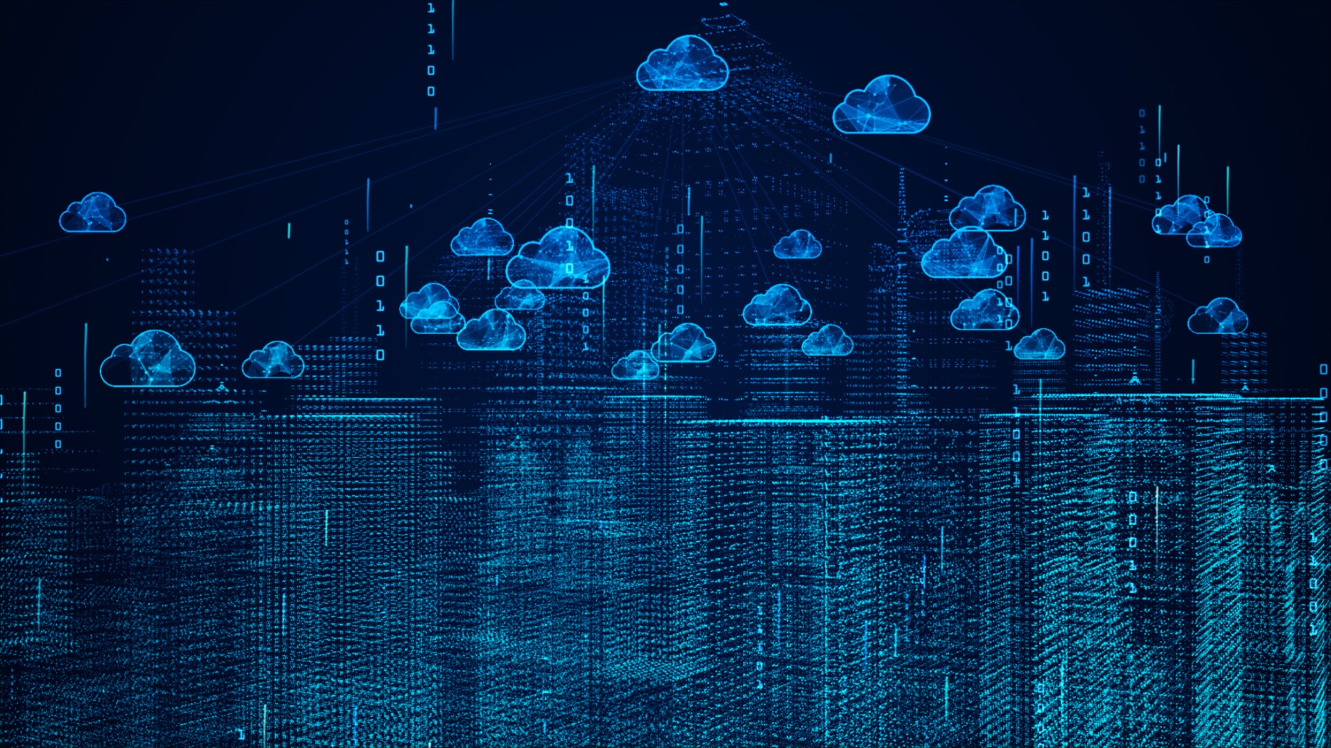 Smart city of cloud computing using artificial intelligence rotation movement. Futuristic technology internet and big data 5g connection. Cybersecurity digital data background. 3d rendering